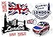 Planche stickers londres muraux mural scrapbooking enfants adultes maison cuisine salle de bain salon chambre bureau mur porte lit meuble vitre miroir boite mug autocollant waterproof A4