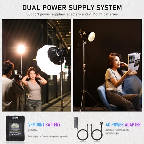 Image of ULANZI 120W Bi-Color LED Video Light, 2700K-6500K 20700 lux /m COB Bowens Mount Photography Studio Light Continuous Output Lighting with APP Control, Adapter and V-Mount for Battery Powered, 6 Effects