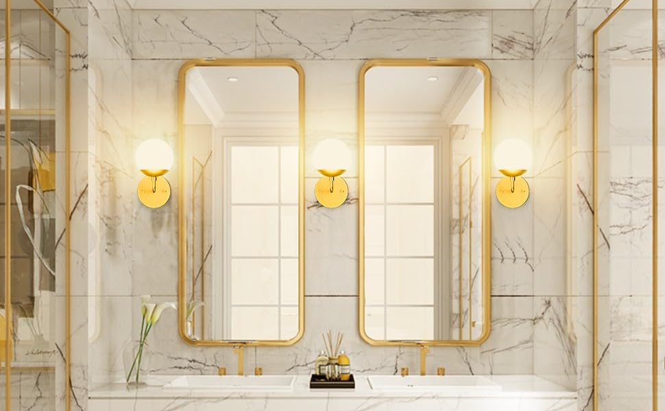 Image of WOKE U Shape Wall Lights for Living Room Modern Brass Antique Finished Frosted White Glass Modern Round Globe Shape Sconces E27 Holder LED Decorative Wall Lamp (Bulb not Included) 78953