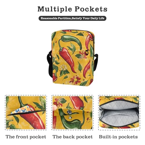 Crossbody Bag Red Green Bell Peppers Messenger Bag for Women Men Purse Shoulder Bag Satchel Bag with Adjustable Strap 214B80632