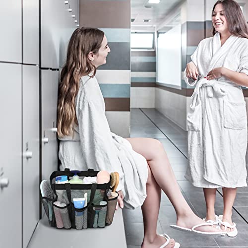 F-color Mesh Shower Caddy Portable, Upgrade Deeper 7 Pockets Shower Bag Basket Tote for College Dorm Room Toiletry Bathroom Essentials Gym Camp Quick Dry 2 handles with S Hook, Black - Image 3