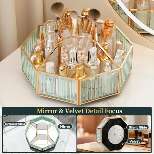Image of CoralHouse 360 Rotating Makeup Organizer Spinning Vanity Organizer with Makeup Brush Holder for Countertop, Bathroom Storage, Skincare, Perfume & Cosmetic Organizer for Vanity