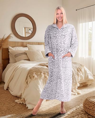 Image of Alexander Del Rossa Long Zip Up Robes, Plush Zipper Robes for Plus Size, Housecoats Zipper Front