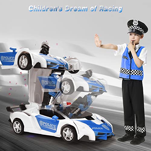 Villacool Remote Control Car, Deformation Robot Police Car Toy For 4-13 Yrs Old Kid Rc Vehicle One Button Deformation & 360 Speed Drifting, Best For Boys (Police Blue) #TOP2