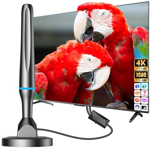 Antena de TV Interior 2025,Freeview Antena HDTV Digital con Amplificador y Cable Coaxial para Canales Locales,260km señal de Rango de Televisión Libre,Compatible con (VHF/UHF/DVB-T/DVB-T2)