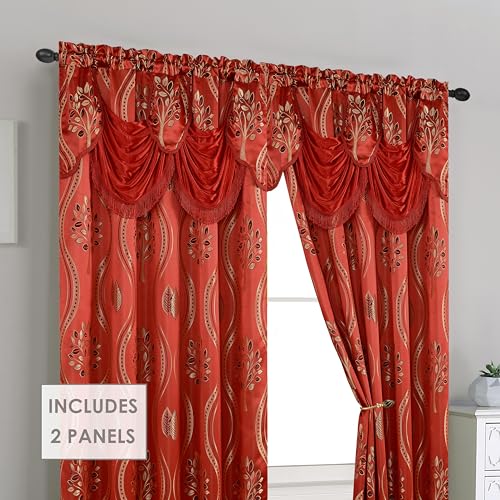 Image of Elegant Comfort Luxurious Beautiful Curtain Panel Set with Attached Valance and Backing 54 inch X 84 inch (Set of 2), Red