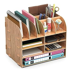 Lesfit Organizzatore da Scrivania in Legno, Portaoggetti da Ufficio