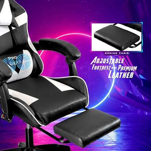 Image of Casa Copenhagen Designed in Denmark,High-Back Italian Leather Gaming Ergonomic Chair with Advanced Mechanism & Electric Back Massager, Memory Foam Seating & Multi Function Arm-Rest - White & Black