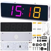 JYUDAUFU 4-stellige Digitale DIY-Uhr-Bausätze, HU-058 RGB bunte LED elektronische Wecker Lötpraxis Kits 12H/24H Format mit Acryl Gehäuse für Studenten Lötpraxis (weiß)