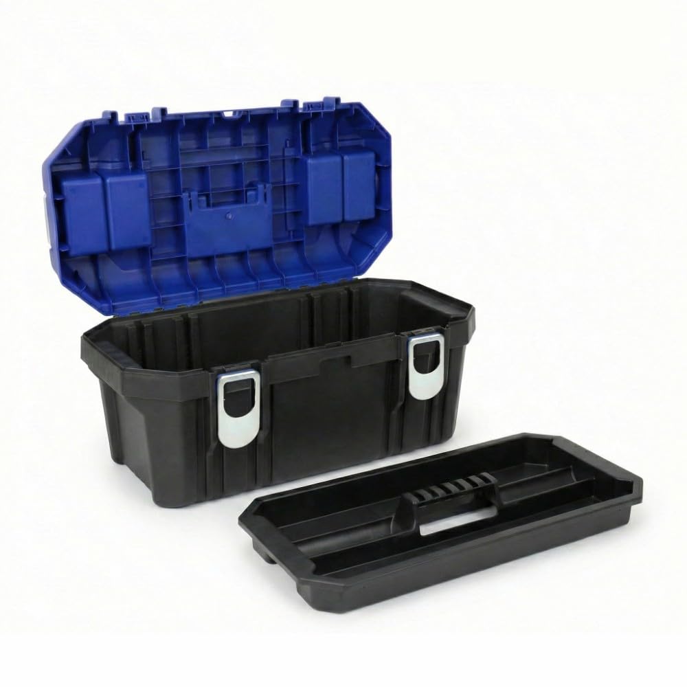 WORKPRO 19'' Metal Kilitli Plastik Takım Çantası, ABS Malzeme, 48.8x26.5x24.5 cm, 15 kg Taşıma Kapasiteli, 2 Şeffaf Bölmeli