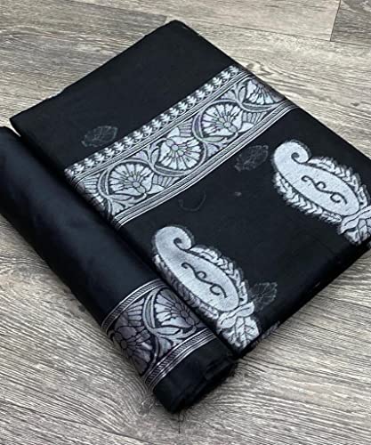Image of Banarasi soft Cotton-Silk Saree with Unstitched Blouse - Graceful Design for Special Occasions, Weddings & Festivals