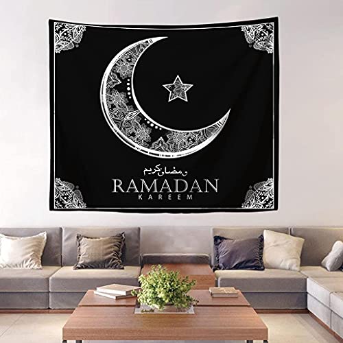 HACASO Psychedelischer Wandteppich - schwarz-weiß Trippy Tapisserie Bohemian Ramadan Mond & Stern Wandteppich für Zimmer (150 x 200 cm) Cover