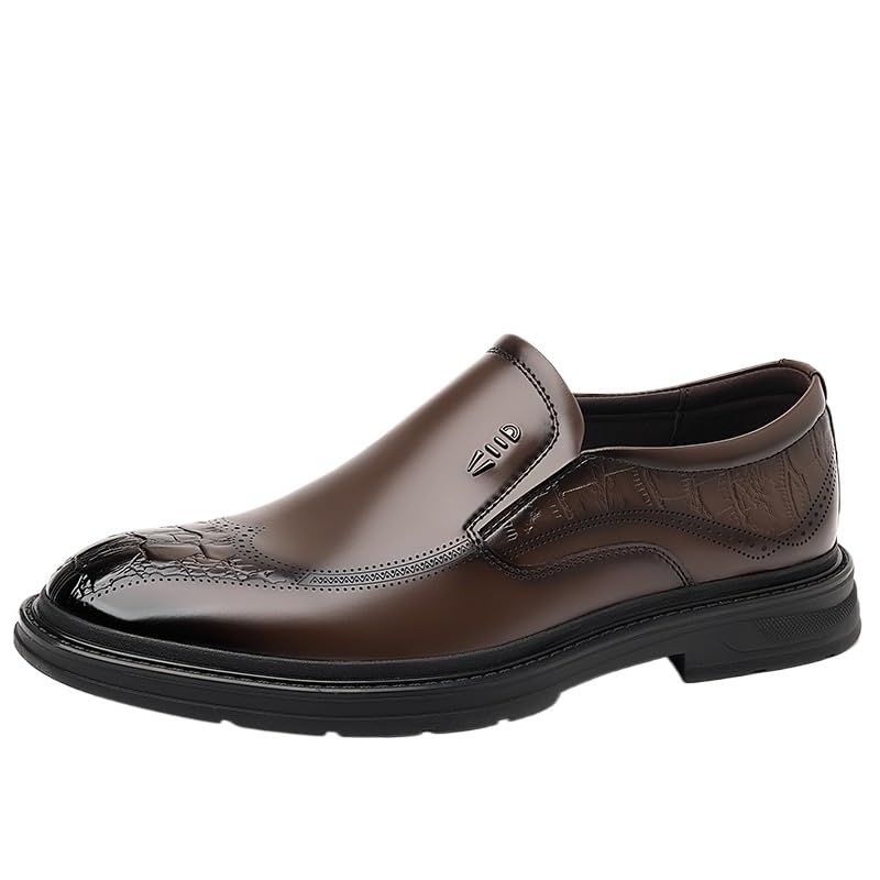 Men Dress Oxford Formal Shoes Slip Resistant Block Heel Anti-Slip Rubber Sole Prom Vegan Pu Leather Slip On Breathable Vintage