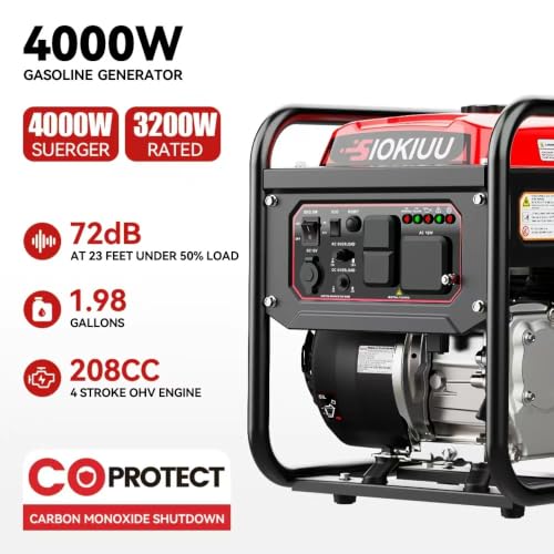 Generador inverter portátil de 4000 W, 208 CC, certificado EPA y CO, ultra silencioso, ideal para acampar, RV, tailgating, actividades al aire libre y respaldo eléctrico domiciliario miniatura 7