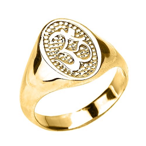 Hindu Pendants Solid 14k Yellow Gold High Polish Om Ring