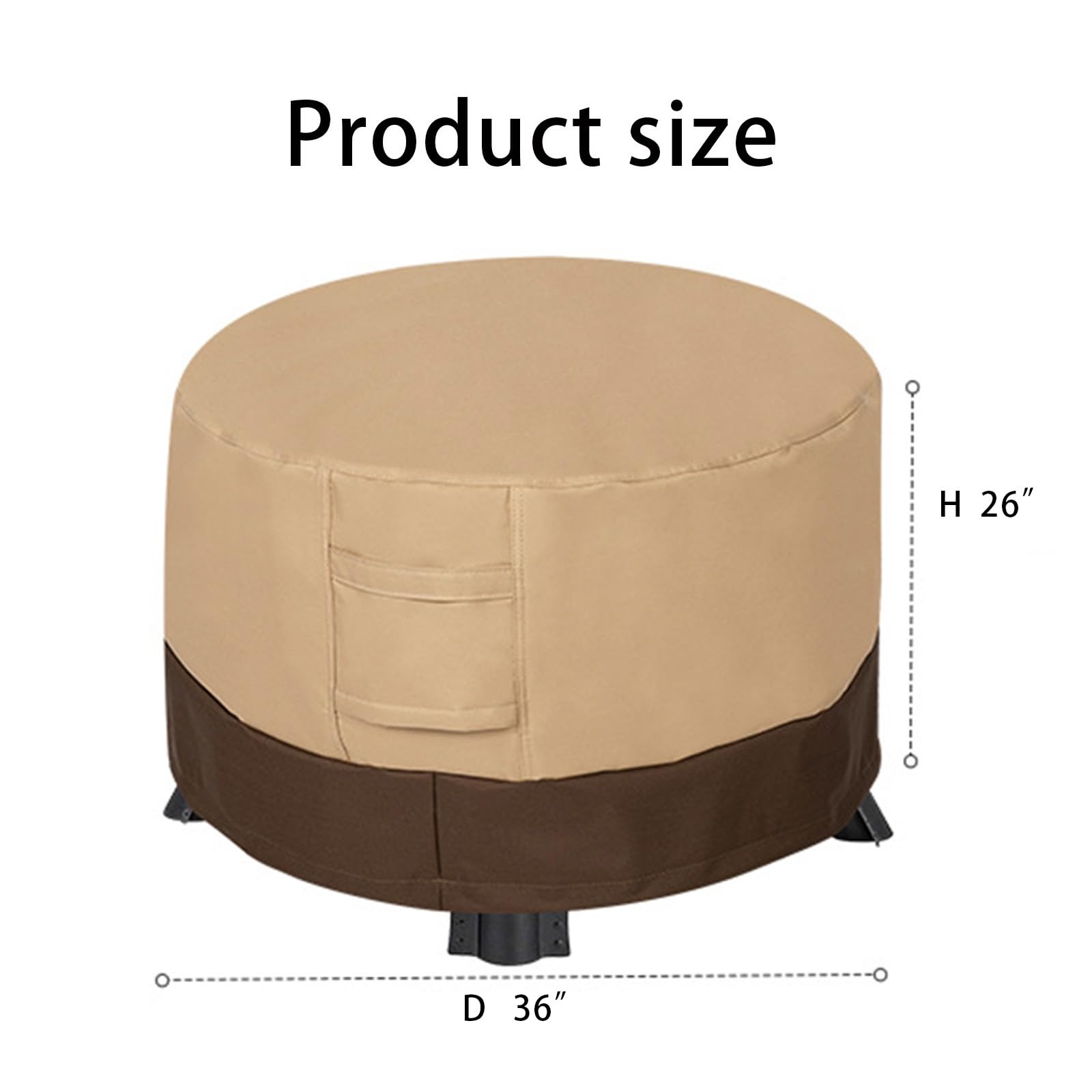 Water-Resistant 36 Inch Round Fire Pit Table Cover, Outdoor Firepit Cover