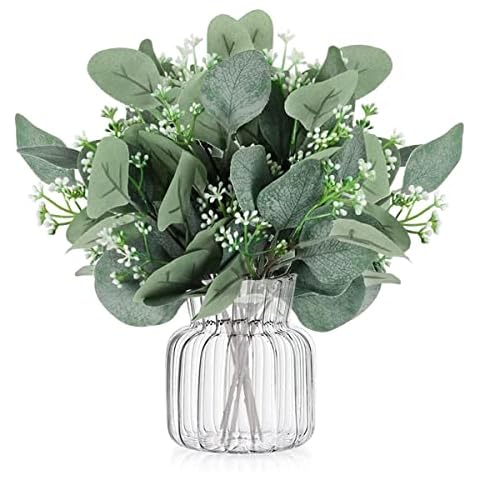 Weldomcor 24 Pcs Artificial Seeded Eucalyptus Silver Dollar Leaves Fake Plants Stems Artificial Branches Greenery Foliage Plants for Garland Decorations Garden Wedding Cover