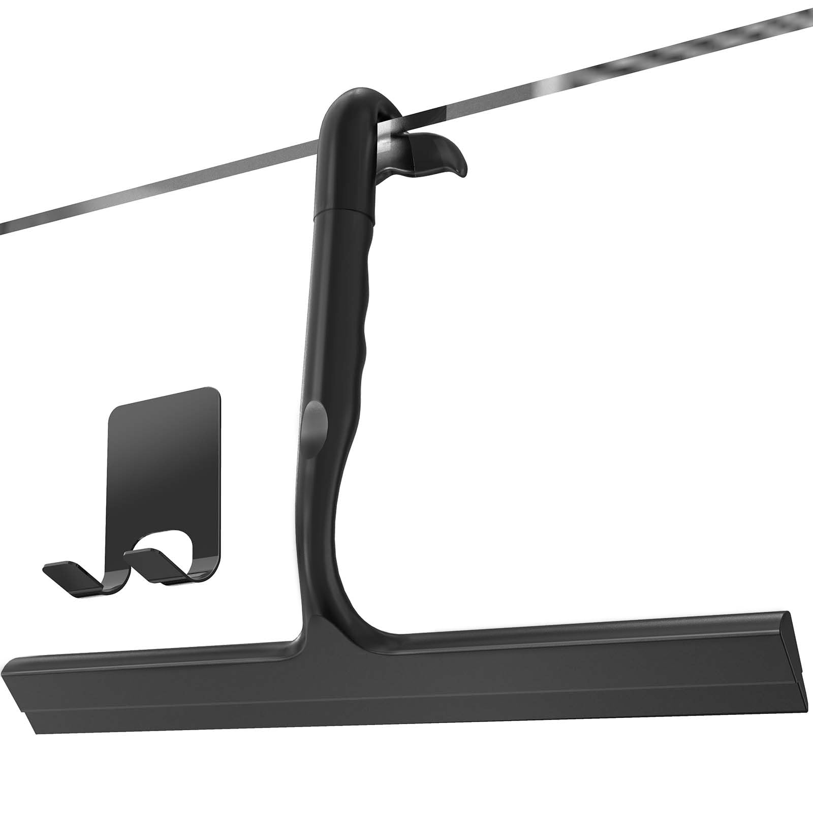 Shower Squeegee for Glass Doors, 25cm All-in-One-Piece Silicone Squeegee with Built-in Hook,Streak-Free Cleaning for Shower Doors, Tiles,Mirrors,Windows,Ergonomic Non-Slip Grip,Easy Hanging,Black