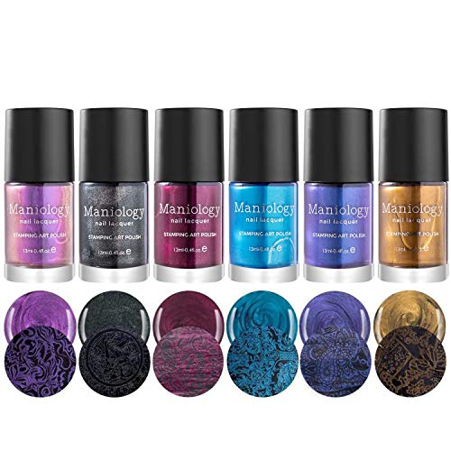 Maniology Grimm's Nightfall Metallic, Shimmery, Dark Colored Duochrome Halloween Fall Fashion Highly-Pigmented Creative Nail Art Stamping Polish Full Collection - Set of 6