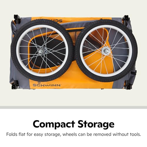 Schwinn Rascal Pet Trailer, Holds Pets Up to 50 or 100 lb, Universal Coupler, Folding Frame, Quick-Release Wheels, Rear Doggy Door, Leash, Washable Liner, Bug Screen, Schwinn Bike Trailer for Pets