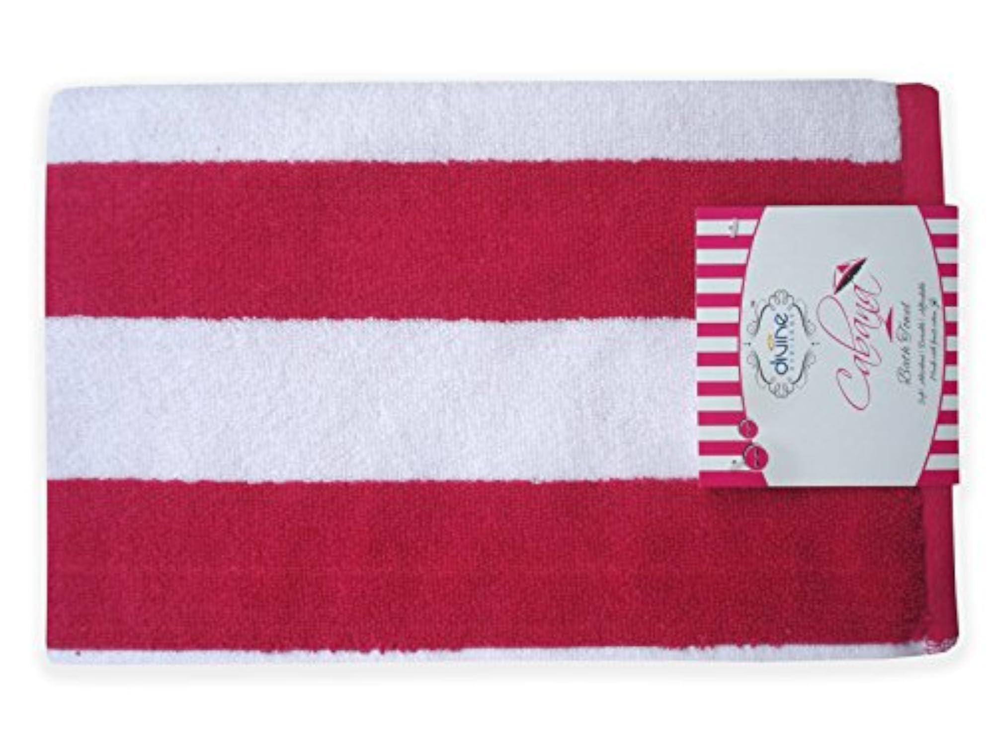 Cabana Stripes Soft Cotton Velour Bath Towel, White & Pink