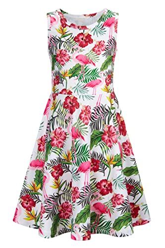 Ahegao Girl's Floral Sleeveless Dresses Kids One Piece Sundress for Casual School 4-13 Years Old