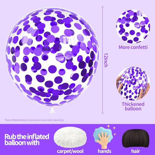 Image of Purple Confetti Balloons, 25 Pcs Thickened 12 Inch Clear Latex Balloon with Confetti Inside for Graduation Engagement Bridal Shower Party Baby Shower Birthday Party Decorations Supplies