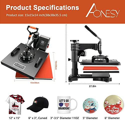 Aonesy Pro 5 en 1 máquina de prensa de calor para camiseta, gorr