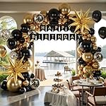 141Pcs Black and Gold Balloon Arch Kit with Happy Birthday Banner for Black and Gold Party Decorations, Graduation, Retirement, Masquerade Party Supplies - Image 4
