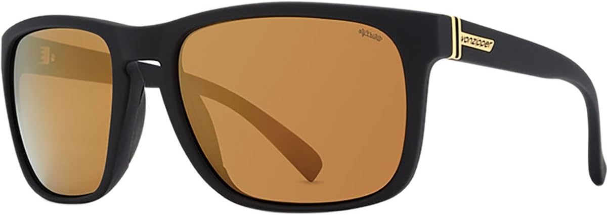 VonZipper Mens Lomax Sunglasses, Black Gloss w/Gold Flash Wildlife Polarized Lens One Size
