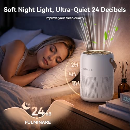 Image of FULMINARE Air Purifiers for Bedroom, H13 True HEPA Air Purifiers, Quiet Small Air Filters, with Timer Sleep Mode Speeds Control Night Light, for Pets, Office, Living Room (White)