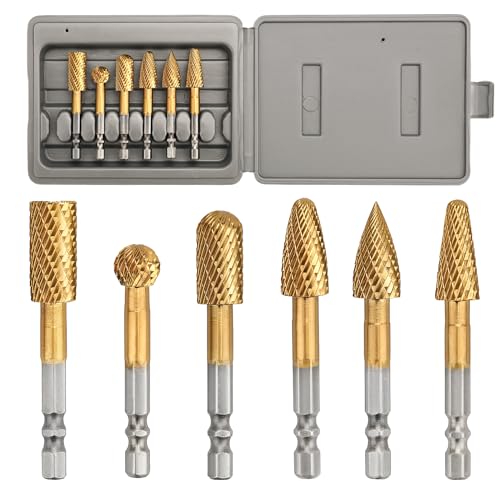 Image of 6 Pieces Set Carbide Burr Set (1 /2 inch Diameter ）with 1 /4 inch Hex Shank,Double Cut Tungsten Carbide Rotary Burr Set for DIY Grinder Metal Wood Carving Engraving Polishing Drilling Grinding Milling