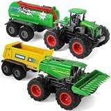 KARMOUNT Combine Harvester, Tractor with Trailers, 4PCS Farm Toy Truck Set