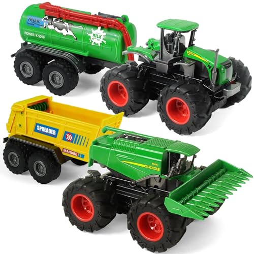 KARMOUNT Combine Harvester Tractor with Trailers, 4PCS Farm Vehicles Set