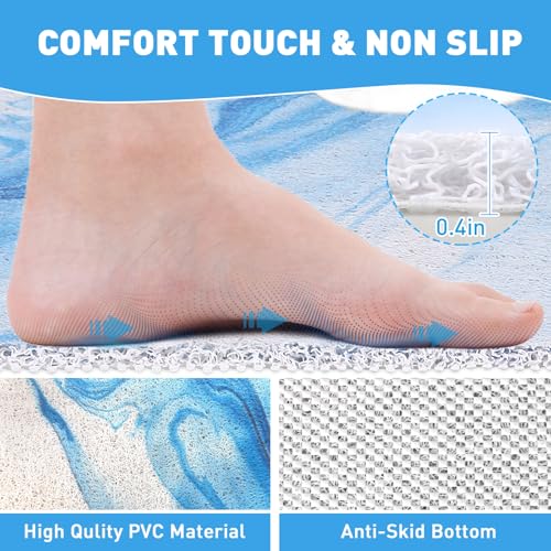 Image of Square Shower Mat Non Slip: 36 x 36 Inch Extra Large Shower Mats with Drain Hole in Middle - PVC Loofah Anti Slip Shower Floor Matt for Inside Shower