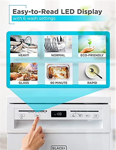 BLACKDECKER-18-Portable-Dishwasher-Compact-Dish-Washer-with-8-Place-Setting-Capacity-Stainless-Steel-Tub-6-Wash-Programs-Worktop-Space-Mobile-Dishwasher-with-Casters-Faucet-Connect-White