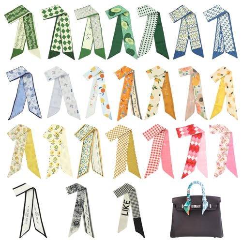 24-Pack Satin Purse Charms Set, Headband Neck Wrist Waist Decorative Fashion Gifts, Purse Scarf for Handbags & Cute Headbands for Women