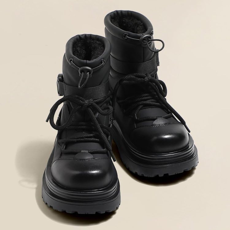 Women's mid-rise boots, lace-up snow boots, women's non-slip platform winter outdoor boots2