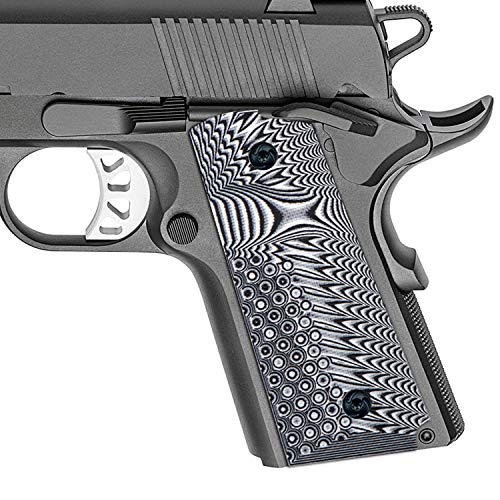 Guuun G10 Grips for 1911 Compact/Officer, OPS Eagle Wing Texture - White/Black