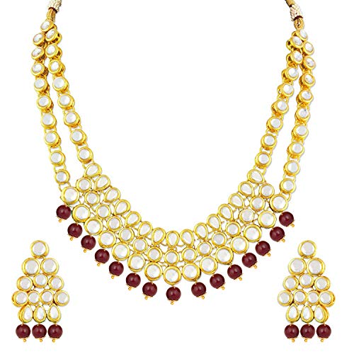 Aheli Elegant Indian Wedding Wear Fashion Jewelry Ethnic Traditional Faux Kundan Beaded Necklace Earring Set for Women