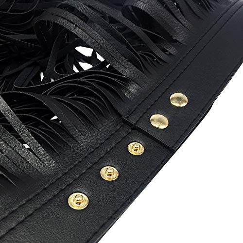 Maikun Women's Leather Fringe Dress Belt Gypsy Style Tassel Belt Black #TOP5
