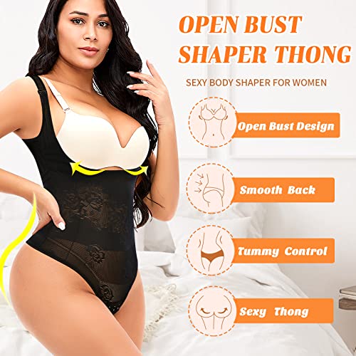 Image of Thong Shapewear Bodysuit for Women Tummy Control Open Bust Body Shaper | Light Tummy Control Thong Bodysuit,Slimming Body Shaper Slimmer,Shaping Bodysuit Thong Girdle