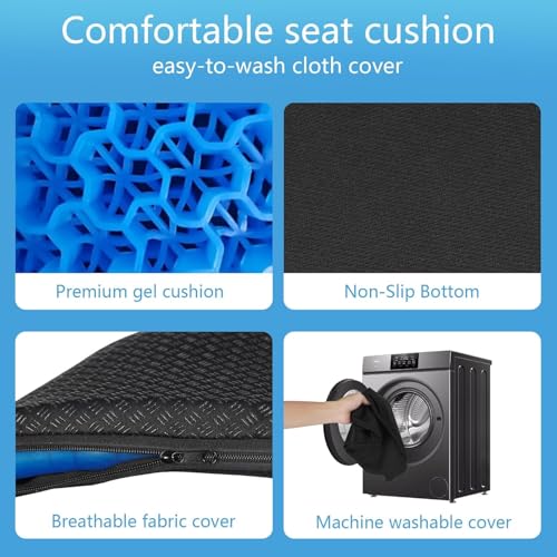 Image of Wenisuow Gel Seat Cushion with Cover, Double Thick Egg Seat Cushion Cool Breathable Lumbar Support Chair Cushion Large Size Chair Gel Cushion for Car /Office /Home /Wheelchair (Supportive)(Blue)