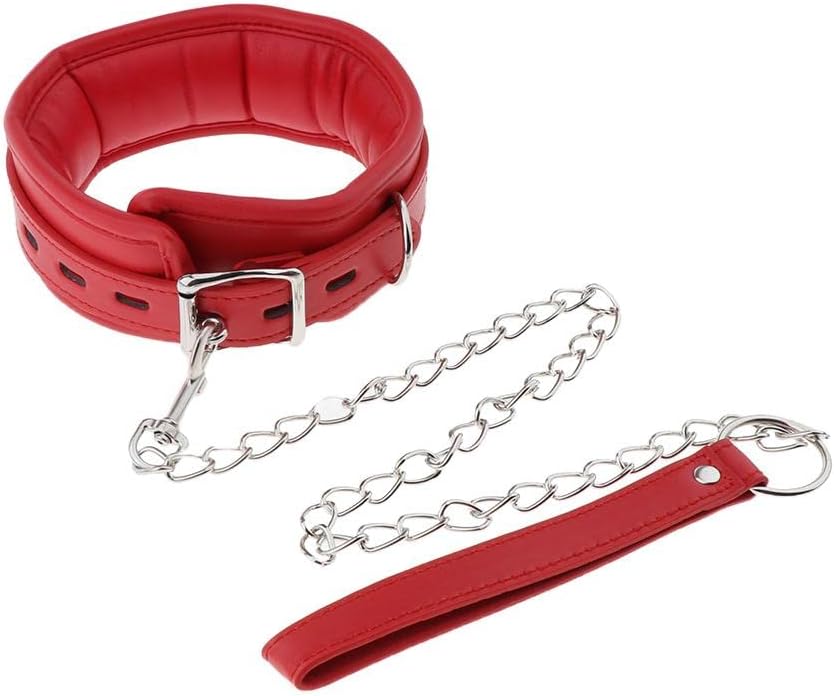 BNF®Adjustable Pad Leather Collar Choker with Chain Detachable Leash Red|Clothing Shoes & Accessories | Other Clothing Shoes & Accessories| Other Clothing Shoes & Accessories