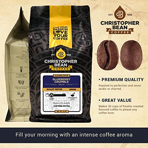 Christopher Bean Coffee Decaf Coffee Ground - Blueberry Crumble Flavored Coffee, Decaffeinated Coffee With Non-Gmo Flavoring, Roasted Arabica Coffee Beans, Makes 30 Cups, Non-Dairy & Sugar-Free, 12 Oz #TOP3