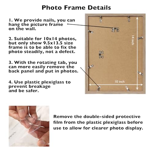 Image of JCJMY 10x14 inch Picture Frame, Horizontal and Vertical Formats for Wall Hanging, 10 x 14 Wall Gallery Poster Photo Frame with Shatter Resistant Plexiglass, Rustic Brown