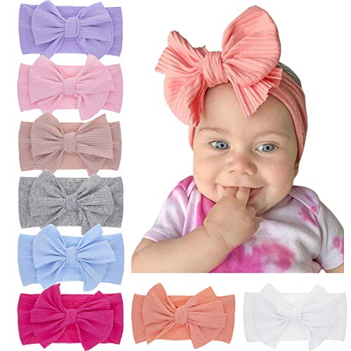 Baby Stretchy Headband Turban Knotted, Girl's Hairbands with Bows Big Hair Bow Headband for Infant Baby Girls