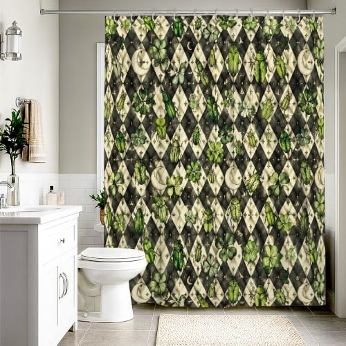 Rideau de douche extra long vert printemps imprimé cactus lune lavable pour hôtel et maison - 3