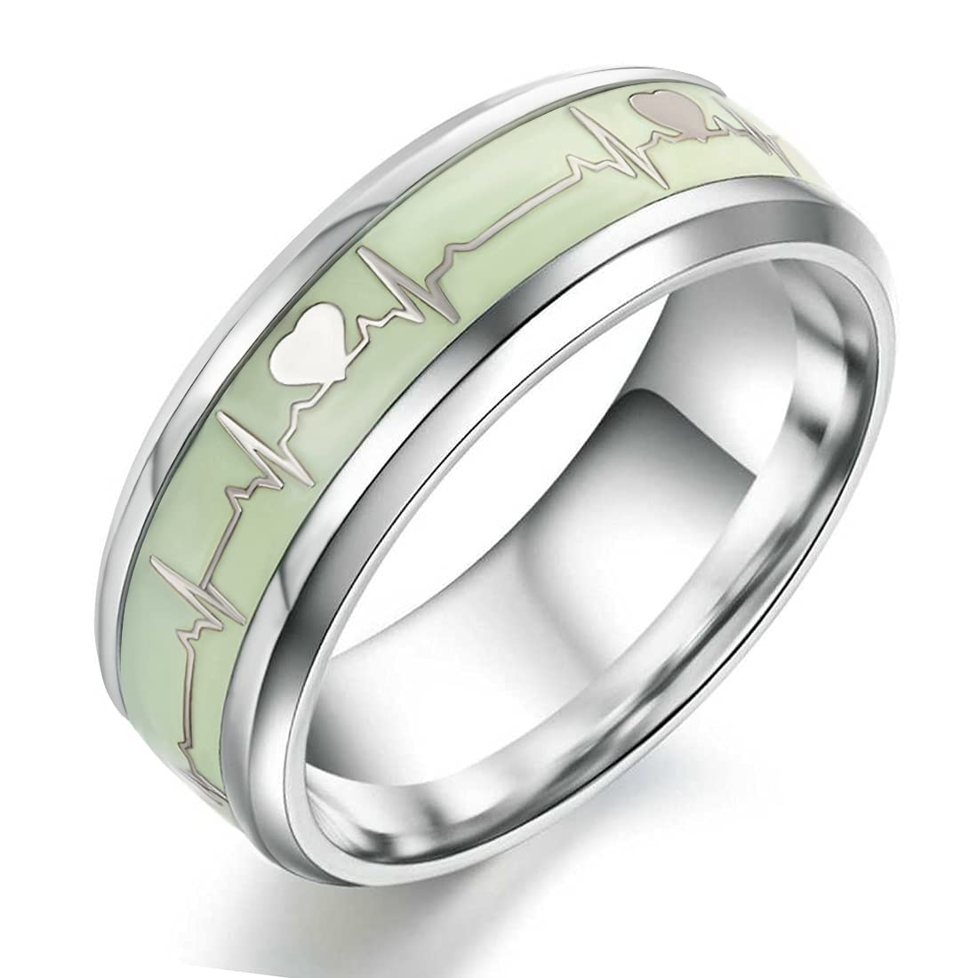 Luminous ECG Heartbeat Titanium Glow in The Dark Ring Stainless Steel Titanium Plated Ring for Men & Women-image-15