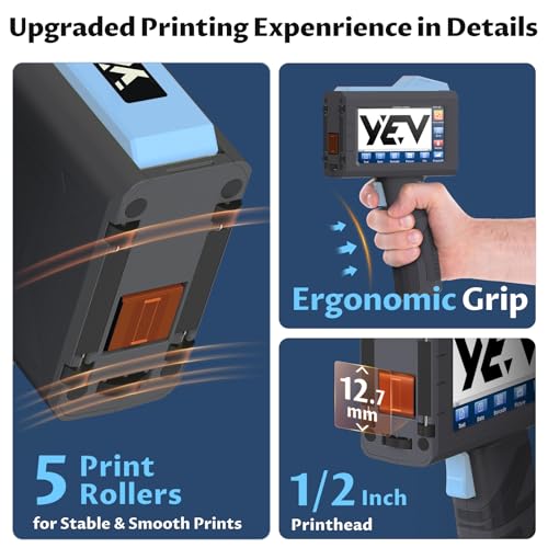 Image of YEV Handheld Inkiet Printer V127 Newly Enhanced 16-Hour Continuous Printing 5 Wheel Support for Printing Batch Numbers, Logos, Serial Numbers, Barcodes, and QR Codes on Diverse Materials (Blue)